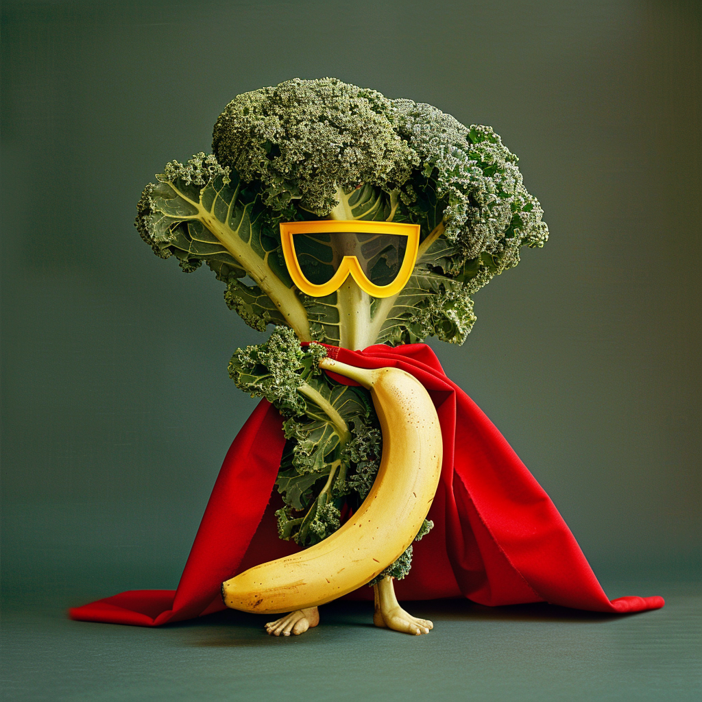 Some vegetables as superheros which presents them as superfood.